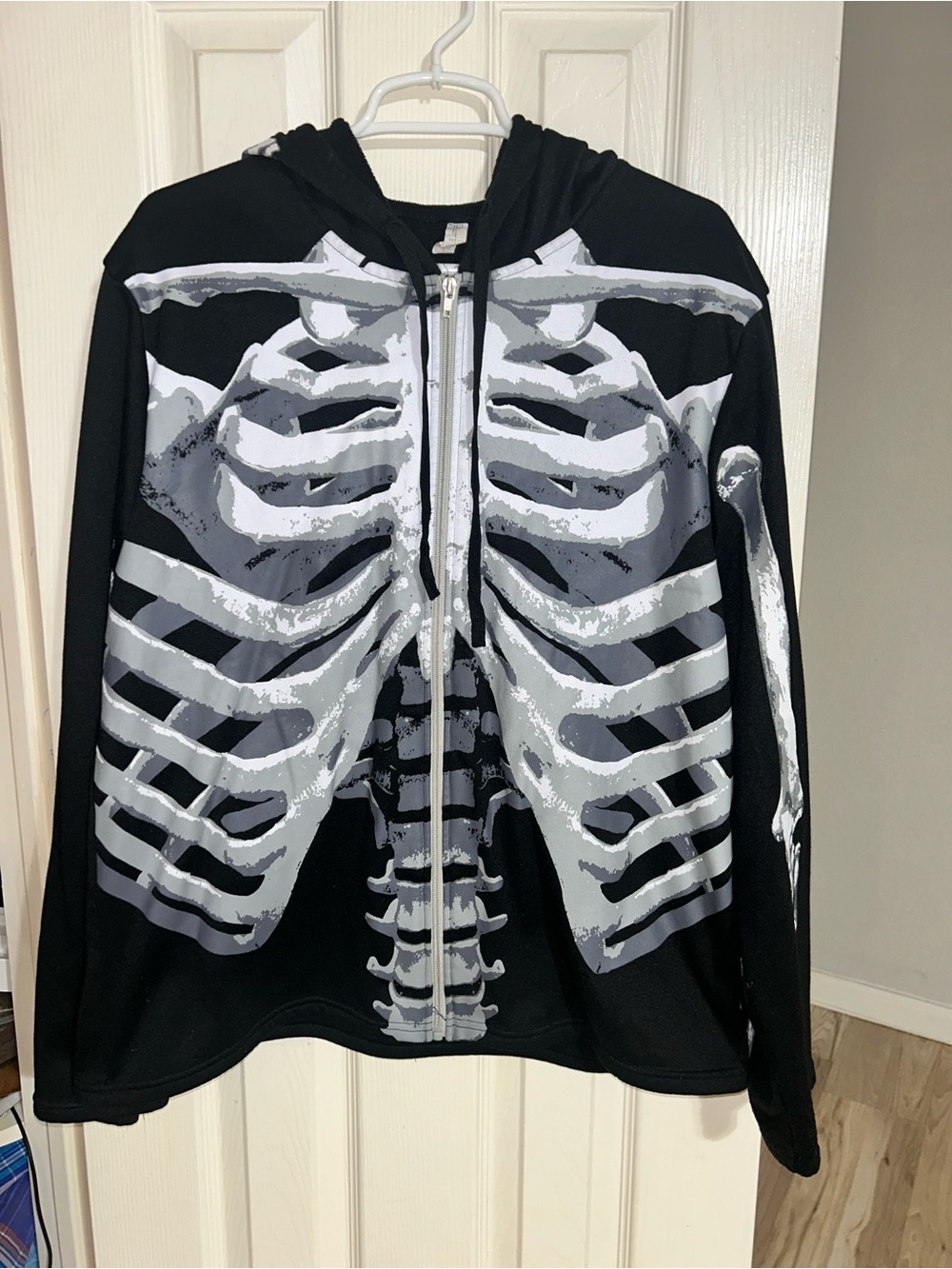 Black Hoodie with White & Gray Skeleton Print